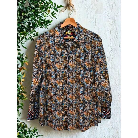 Robert Graham Shirt L Geometric All Over Print Flip Cuff NWOT Classic Fit - Picture 4 of 10